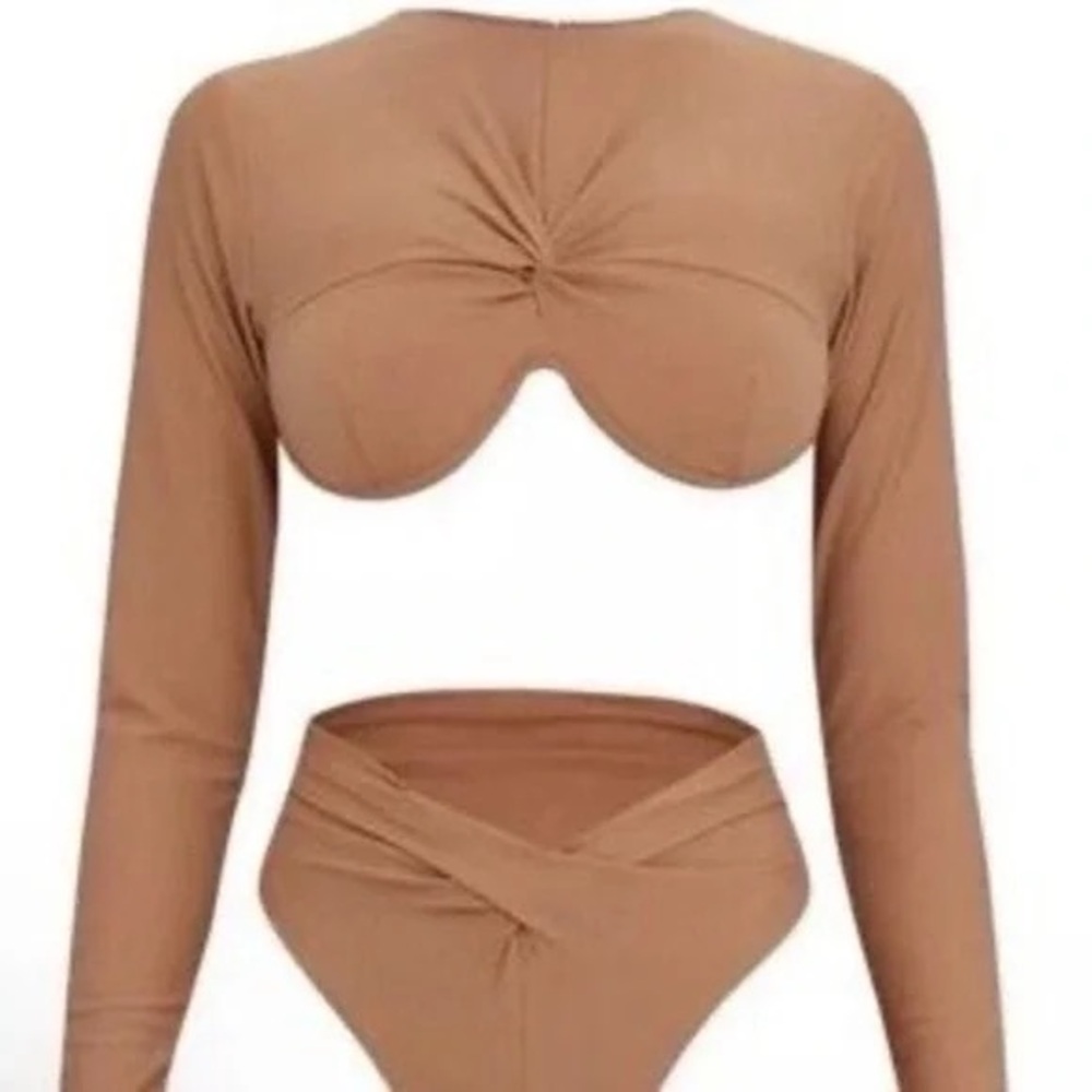NWT Andrea Iyamah Tan Long Sleeve Bikini